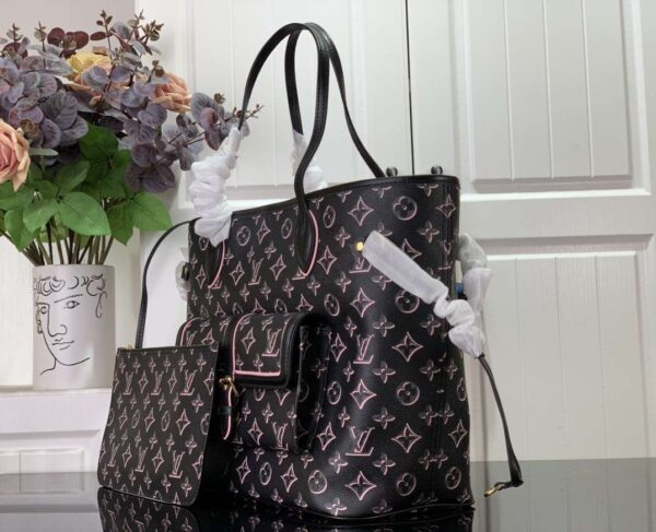 1:1 Replica Louis Vuitton LV Neverfull MM White/ Black Essential Bag For Women M20921 31 cm/ 12.2 in