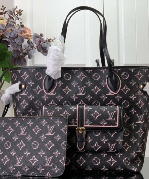 1:1 Replica Louis Vuitton LV Neverfull MM White/ Black Essential Bag For Women M20921 31 cm/ 12.2 in