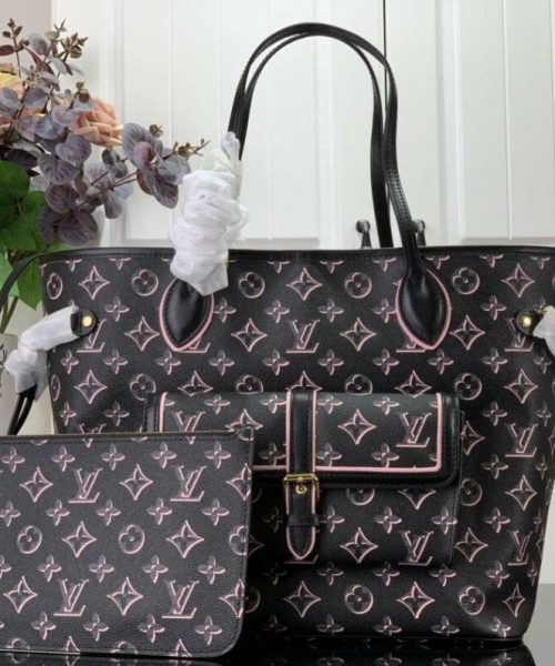 1:1 Replica Louis Vuitton LV Neverfull MM White/ Black Essential Bag For Women M20921 31 cm/ 12.2 in