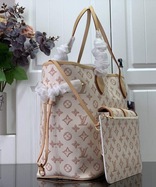 1:1 Replica Louis Vuitton LV Neverfull MM White/ Black Essential Bag For Women M20921 31 cm/ 12.2 in