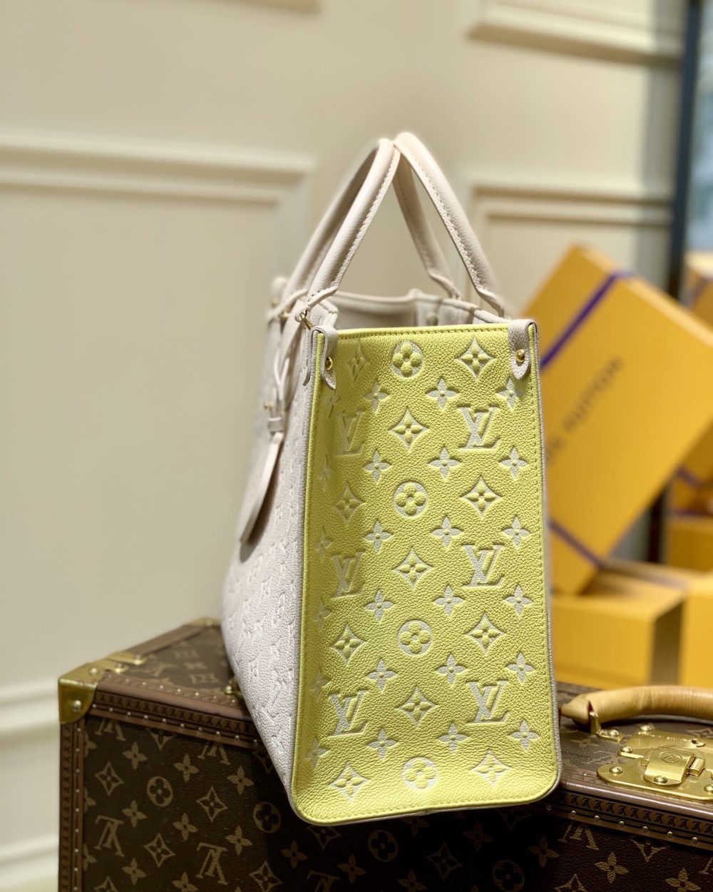 1:1 Replica Louis Vuitton LV Onthego MM Monogram Empreinte Beige/ Pink/ Yellow Luxury Bag For Women M46128 - 35cm/13.8in