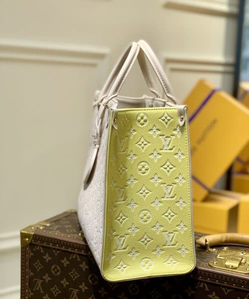 1:1 Replica Louis Vuitton LV Onthego MM Monogram Empreinte Beige/ Pink/ Yellow Luxury Bag For Women M46128 - 35cm/13.8in