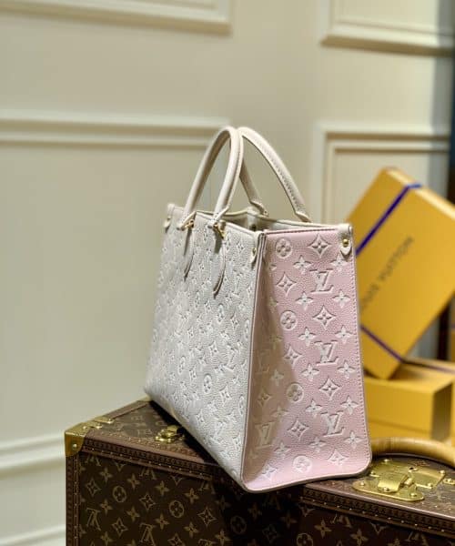 1:1 Replica Louis Vuitton LV Onthego MM Monogram Empreinte Beige/ Pink/ Yellow Luxury Bag For Women M46128 - 35cm/13.8in