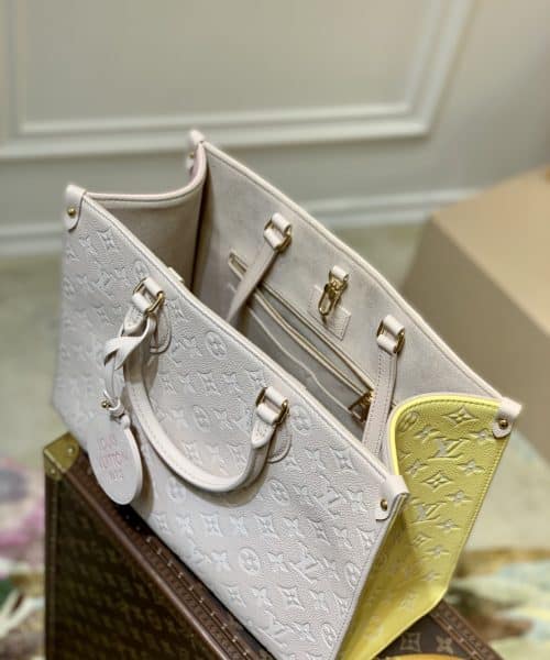 1:1 Replica Louis Vuitton LV Onthego MM Monogram Empreinte Beige/ Pink/ Yellow Luxury Bag For Women M46128 - 35cm/13.8in