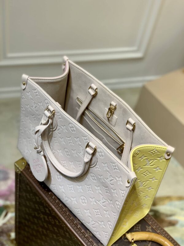 1:1 Replica Louis Vuitton LV Onthego MM Monogram Empreinte Beige/ Pink/ Yellow Luxury Bag For Women M46128 - 35cm/13.8in