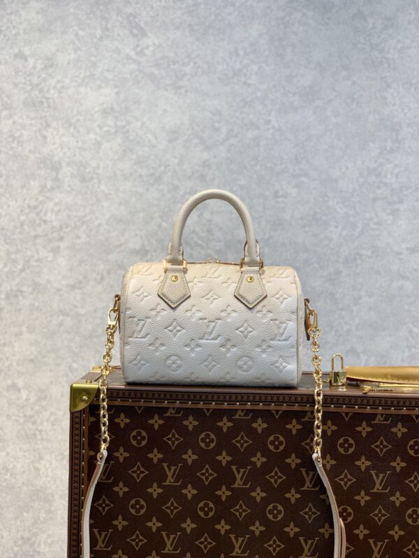 1:1 Replica Louis Vuitton LV Speedy Bandouliere 20 Monogram Empreinte Pale Beige Luxury Bag For Women M46163 - 20.5cm/8.1in