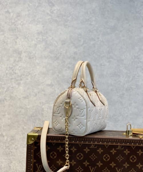 1:1 Replica Louis Vuitton LV Speedy Bandouliere 20 Monogram Empreinte Pale Beige Luxury Bag For Women M46163 - 20.5cm/8.1in