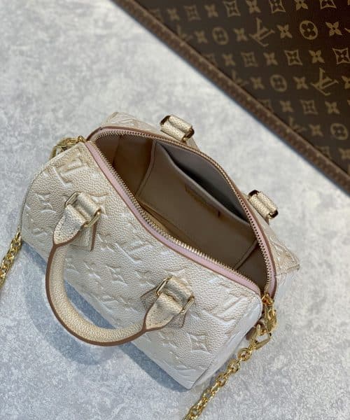 1:1 Replica Louis Vuitton LV Speedy Bandouliere 20 Monogram Empreinte Pale Beige Luxury Bag For Women M46163 - 20.5cm/8.1in