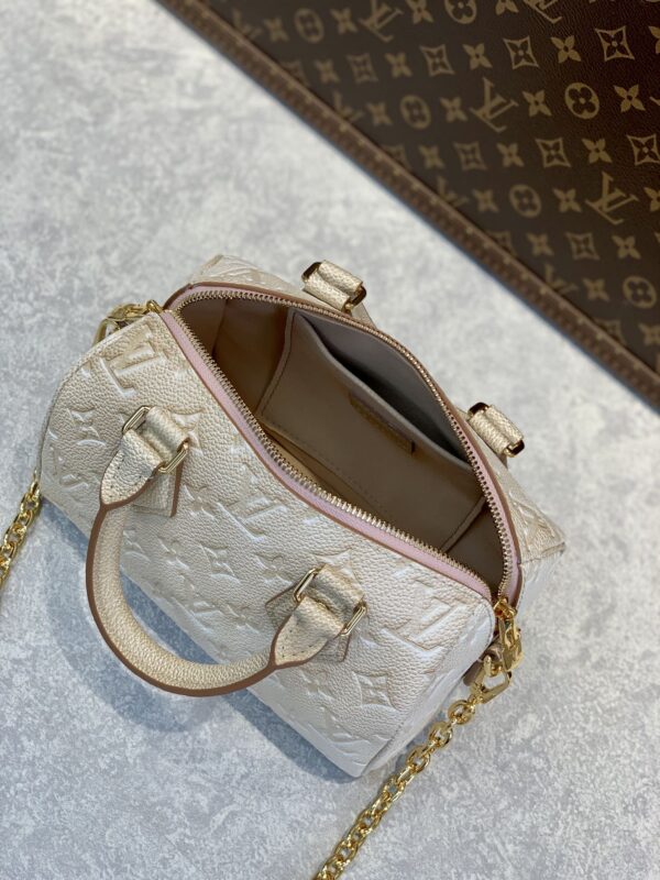 1:1 Replica Louis Vuitton LV Speedy Bandouliere 20 Monogram Empreinte Pale Beige Luxury Bag For Women M46163 - 20.5cm/8.1in
