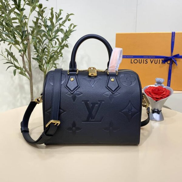 1:1 Replica Louis Vuitton LV Speedy Bandoulière 25 Monogram Empreinte Leather Black Luxury Bag For Women‎ M58951 - 9.8in/ 25cm