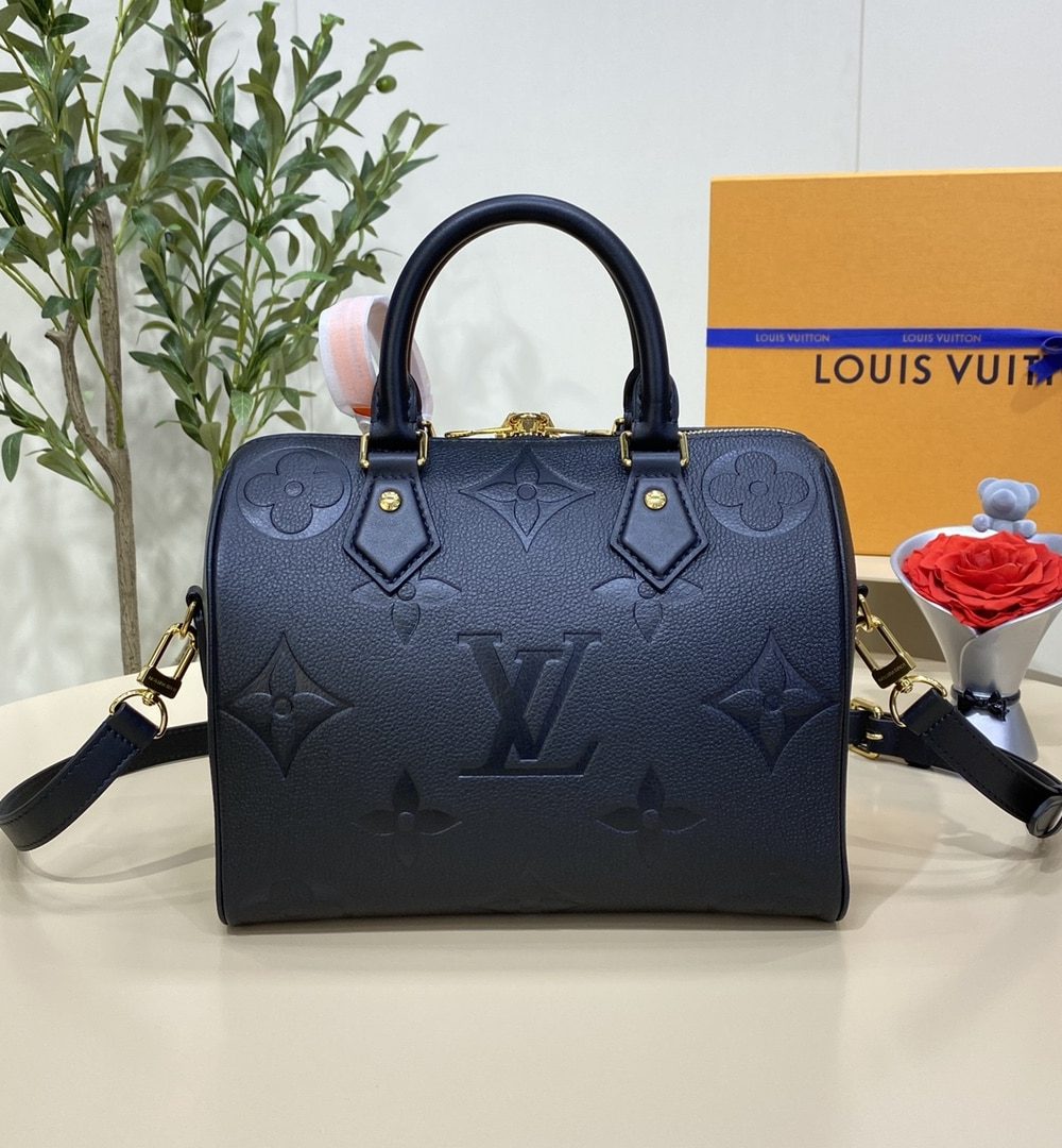 1:1 Replica Louis Vuitton LV Speedy Bandoulière 25 Monogram Empreinte Leather Black Luxury Bag For Women‎ M58951 - 9.8in/ 25cm