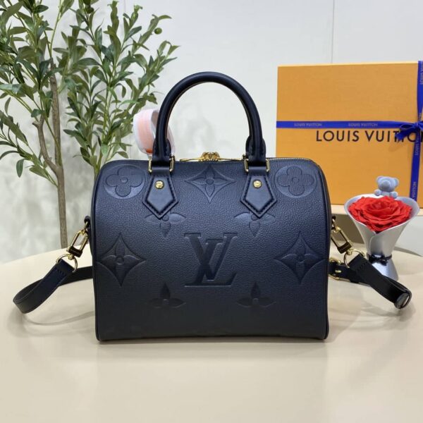 1:1 Replica Louis Vuitton LV Speedy Bandoulière 25 Monogram Empreinte Leather Black Luxury Bag For Women‎ M58951 - 9.8in/ 25cm