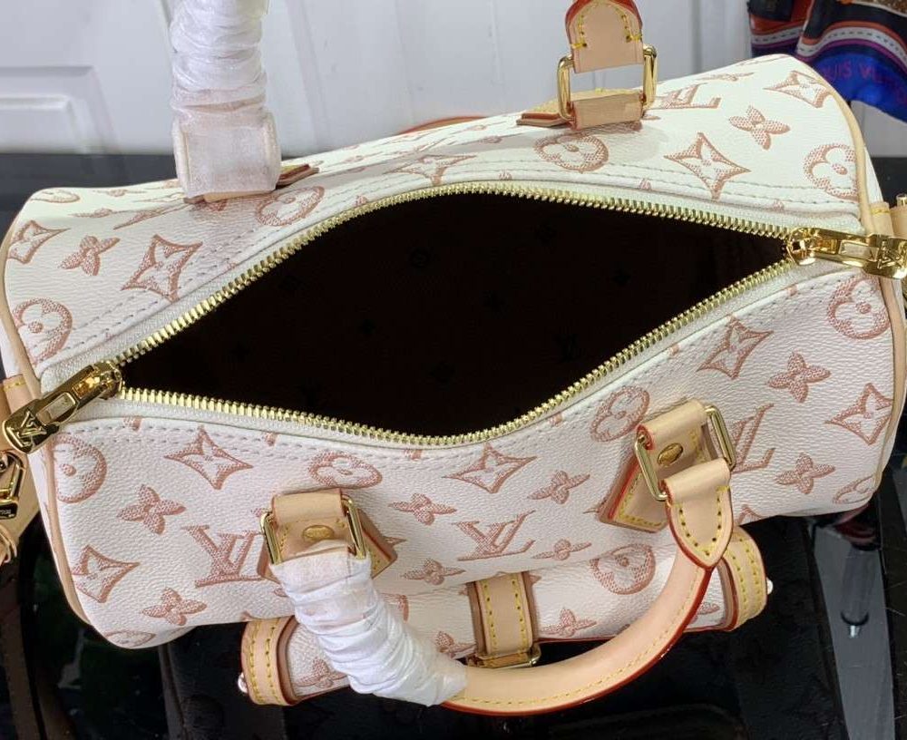 1:1 Replica Louis Vuitton LV Speedy Bandouliere 25 Monogram Pattern White Luxury Bag For Women 9.8in/25cm