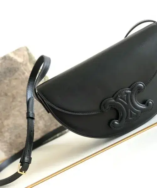 1:1 Replica Celine Besace Cuir Triomphe Bag Black For Women 9in/23cm
