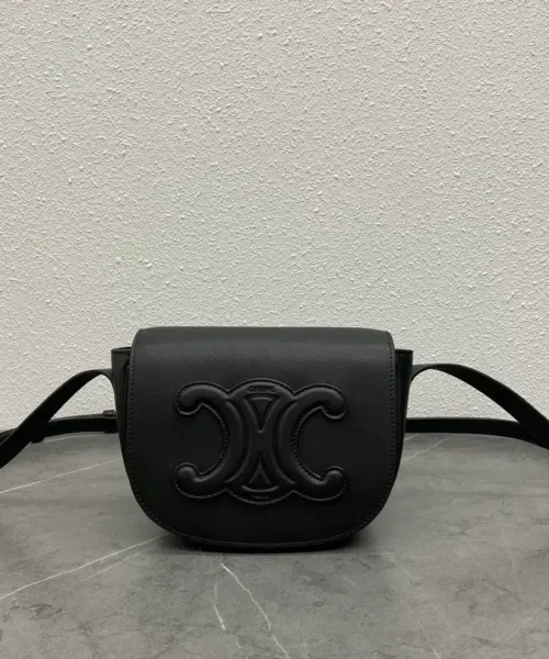 1:1 Replica Celine Folco Cuir Triomphe Black For Women 7in/19cm 198263DU3.38NO