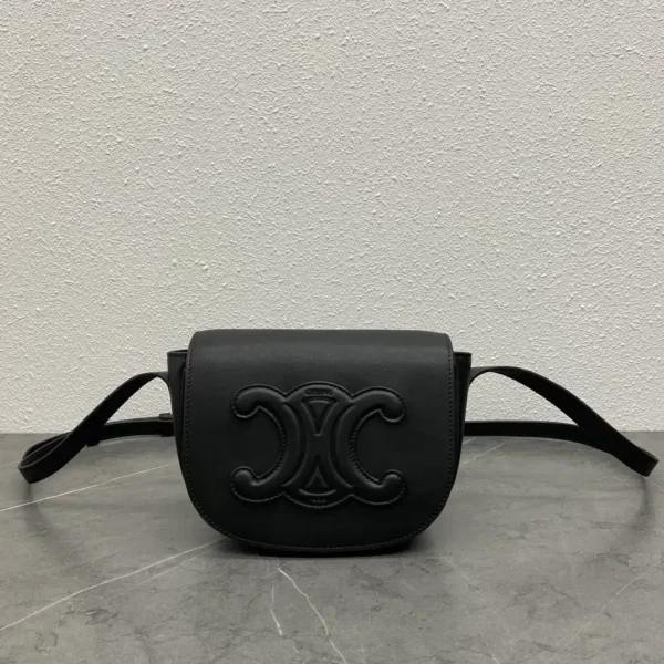 1:1 Replica Celine Folco Cuir Triomphe Black For Women 7in/19cm 198263DU3.38NO