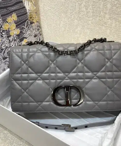 1:1 Replica Christian Dior Large Dior Caro Bag Grey Padded Macrocannage, Dark Grey, For Women Women’s Handbags, Crossbody Bags, 28cm CD