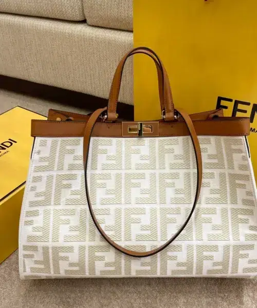 1:1 Replica Fendi Peekaboo X-tote Bag White Canvas For Women, Women's Handbags, Shoulder Bags 16.1in/41cm FF 8BH374