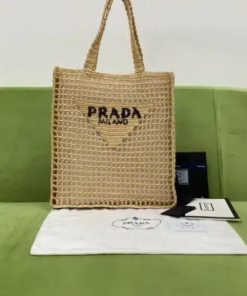 Prada Raffia Tote Bag Beige For Women, Women's Bags 14.9in/38cm