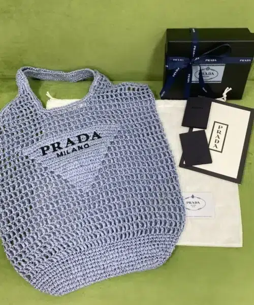 Prada Raffia Tote Bag Light Blue For Women, Women's Bags 20in/51cm 1BG424_2A2T_F0076_V_OOO