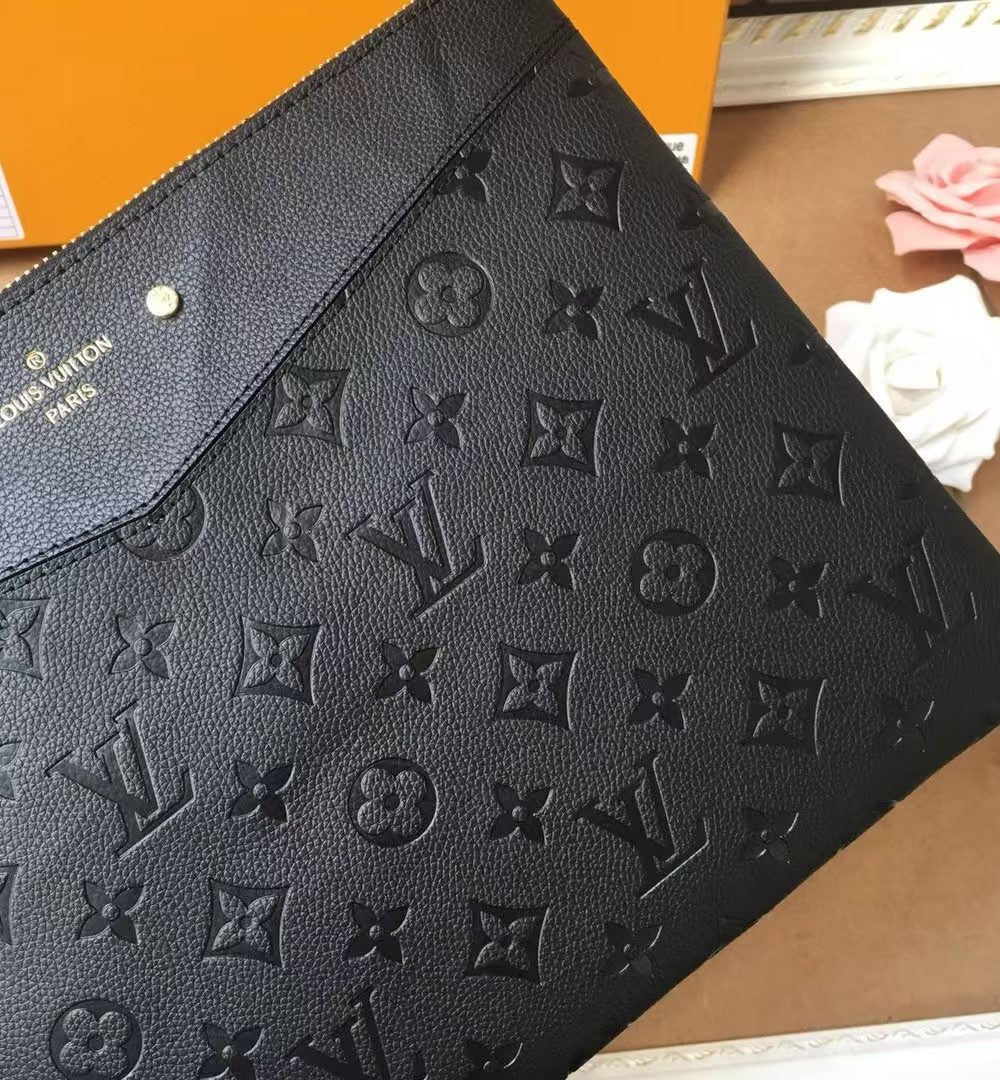 1:1 Replica Louis Vuitton Pochette Melanie MM Monogram Empreinte Black For Women, Women's Wallets 11.6in/29.5cm LV