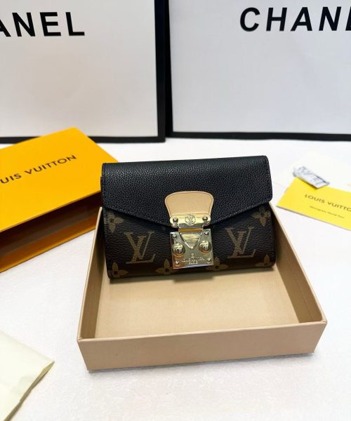 1:1 Replica Louis Vuitton Pallas Compact Wallet Monogram Canvas Black For Women, Women's Wallet 5.1in/13cm LV M67479