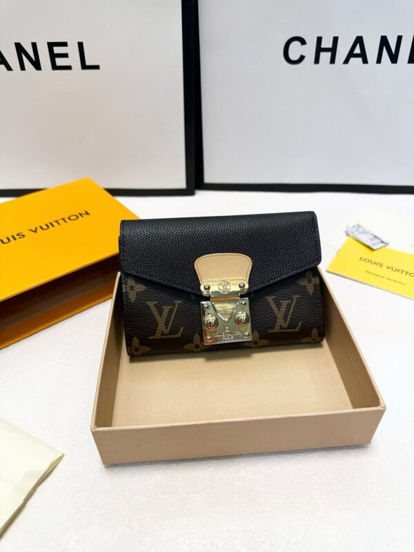 1:1 Replica Louis Vuitton Pallas Compact Wallet Monogram Canvas Black For Women, Women's Wallet 5.1in/13cm LV M67479