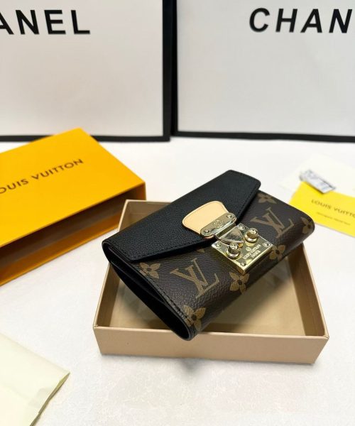 1:1 Replica Louis Vuitton Pallas Compact Wallet Monogram Canvas Black For Women, Women's Wallet 5.1in/13cm LV M67479