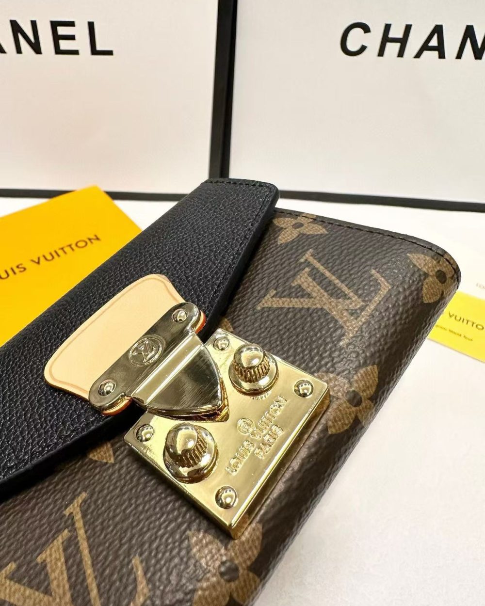 1:1 Replica Louis Vuitton Pallas Compact Wallet Monogram Canvas Black For Women, Women's Wallet 5.1in/13cm LV M67479