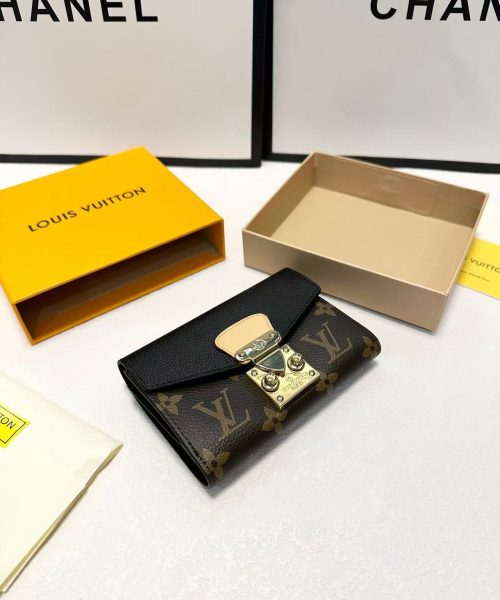 1:1 Replica Louis Vuitton Pallas Compact Wallet Monogram Canvas Black For Women, Women's Wallet 5.1in/13cm LV M67479