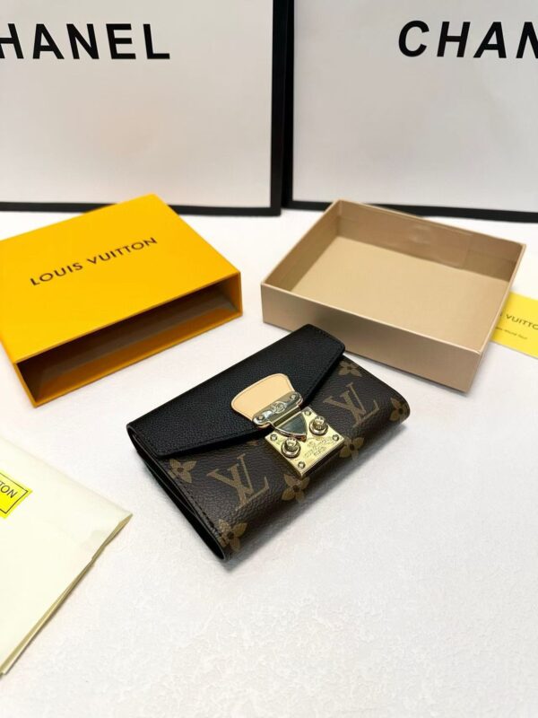 1:1 Replica Louis Vuitton Pallas Compact Wallet Monogram Canvas Black For Women, Women's Wallet 5.1in/13cm LV M67479