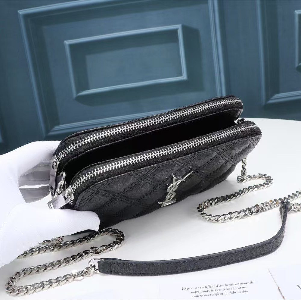[REP 1:1] Saint Laurent Becky Double-Zip Pouch Black For Women 7.5in/19cm YSL