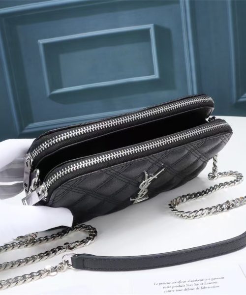 [REP 1:1] Saint Laurent Becky Double-Zip Pouch Black For Women 7.5in/19cm YSL