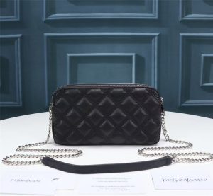 [REP 1:1] Saint Laurent Becky Double-Zip Pouch Black For Women 7.5in/19cm YSL