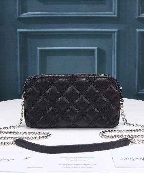[REP 1:1] Saint Laurent Becky Double-Zip Pouch Black For Women 7.5in/19cm YSL