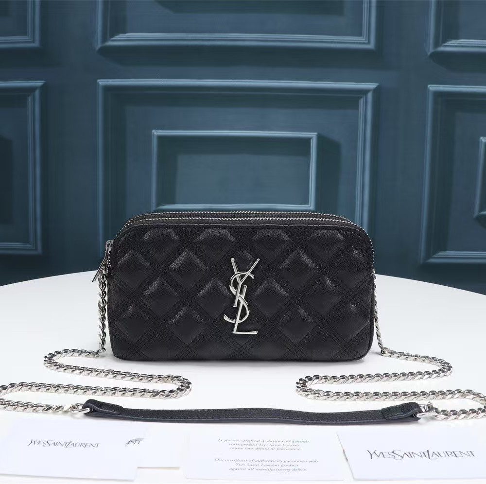 [REP 1:1] Saint Laurent Becky Double-Zip Pouch Black For Women 7.5in/19cm YSL
