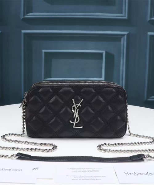 [REP 1:1] Saint Laurent Becky Double-Zip Pouch Black For Women 7.5in/19cm YSL