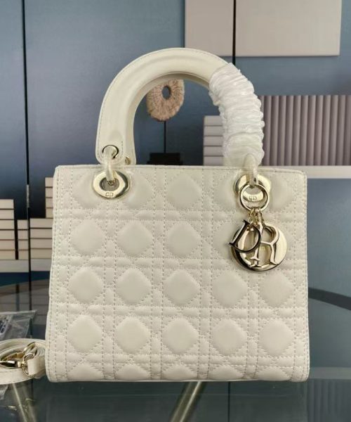 1:1 Replica Christian Dior Medium Lady Dior Bag Hardware White For Women 24cm/9in CD