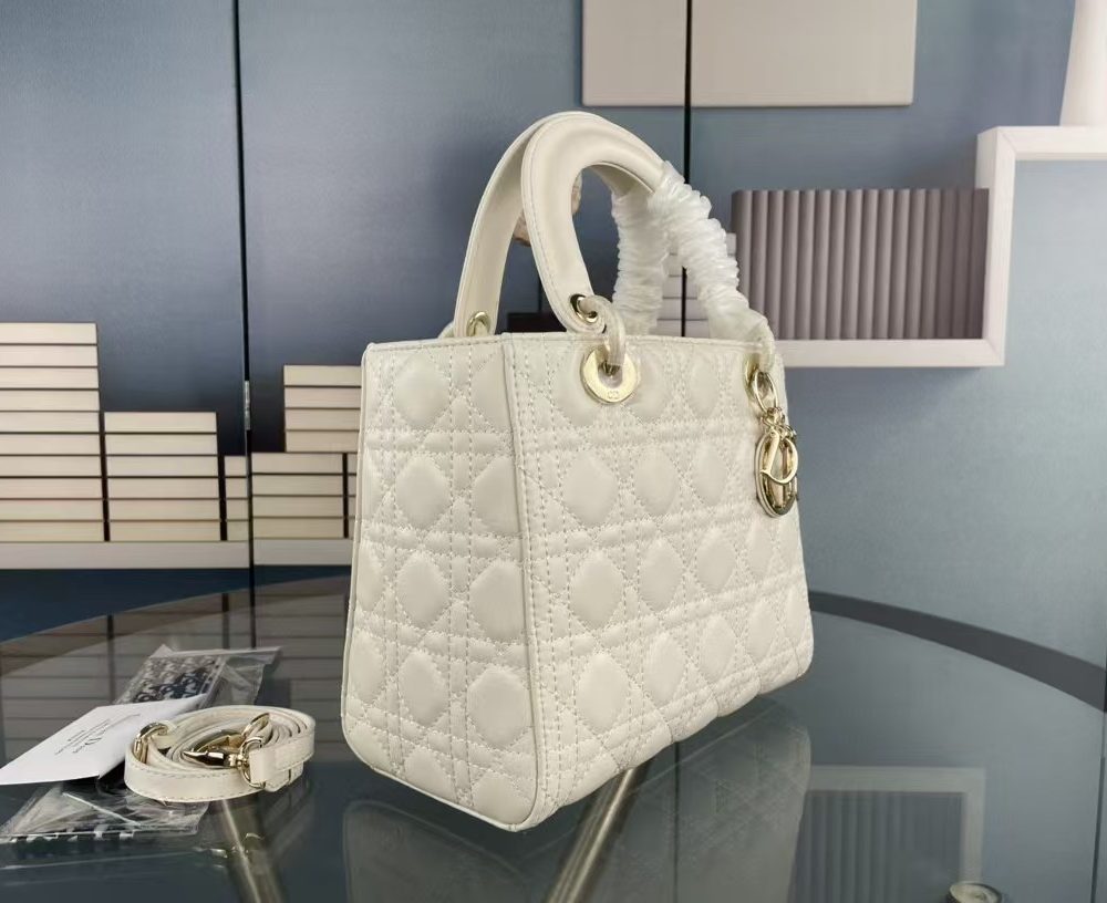 1:1 Replica Christian Dior Medium Lady Dior Bag Hardware White For Women 24cm/9in CD