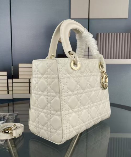 1:1 Replica Christian Dior Medium Lady Dior Bag Hardware White For Women 24cm/9in CD