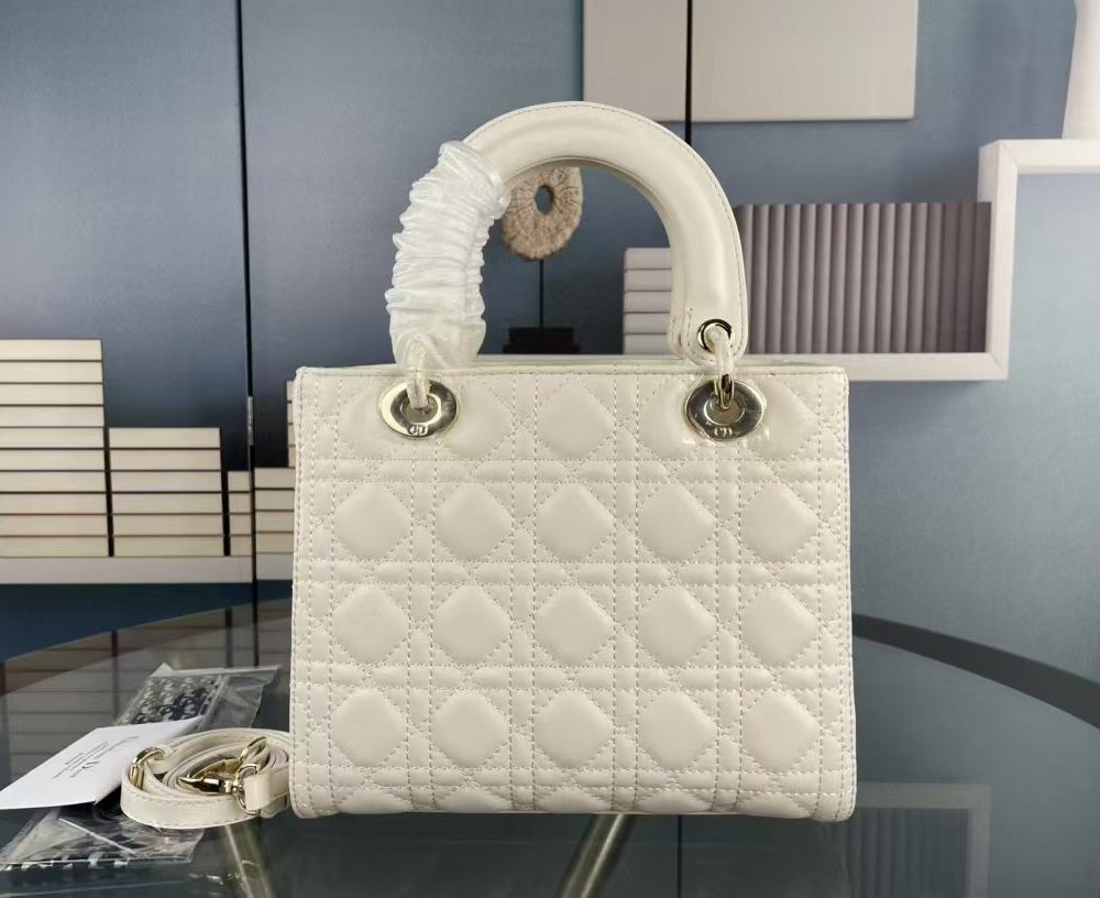 1:1 Replica Christian Dior Medium Lady Dior Bag Hardware White For Women 24cm/9in CD