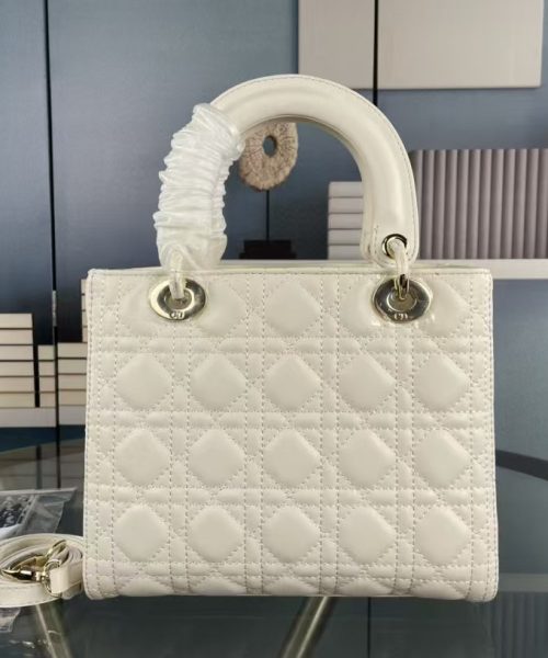 1:1 Replica Christian Dior Medium Lady Dior Bag Hardware White For Women 24cm/9in CD