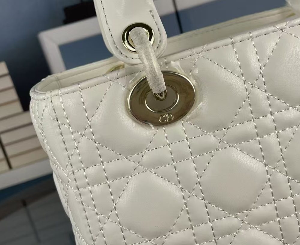 1:1 Replica Christian Dior Medium Lady Dior Bag Hardware White For Women 24cm/9in CD