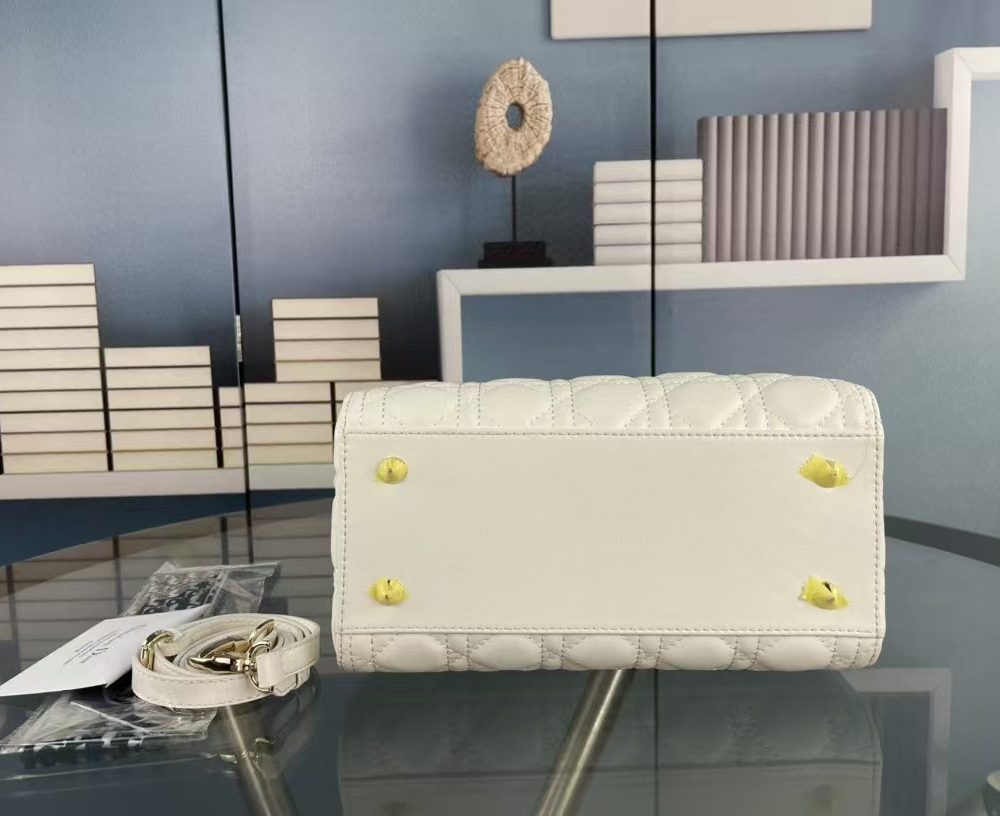 1:1 Replica Christian Dior Medium Lady Dior Bag Hardware White For Women 24cm/9in CD