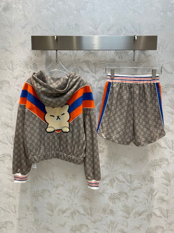 Animal Embroidered Patch Jacket And Shorts Grey For Women