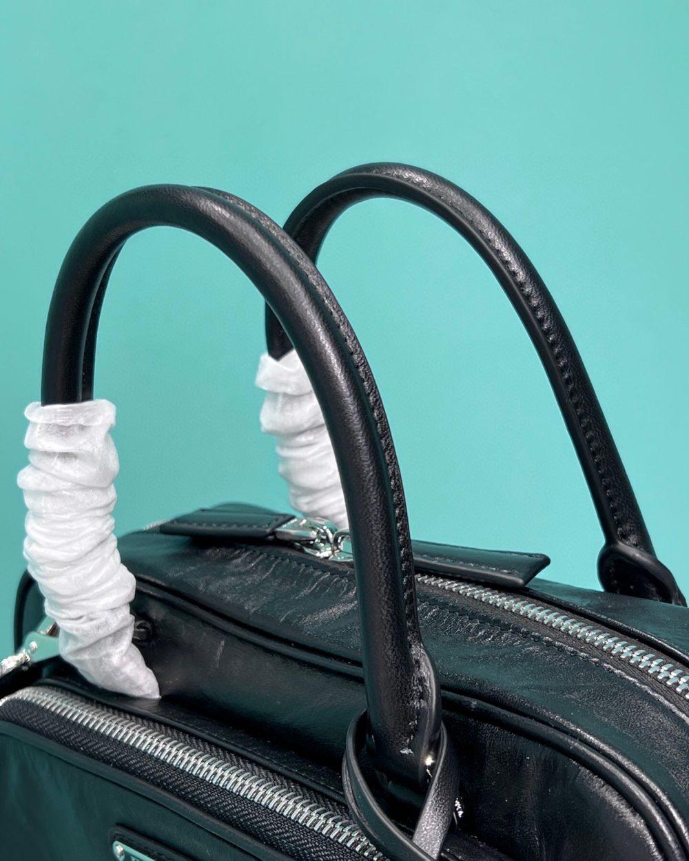 Antique Nappa Multi-Pocket Top-Handle Bag In Grey/Black For Women 9.5 in/ 24cm 1BB099_UVL_F0480_V_T2O