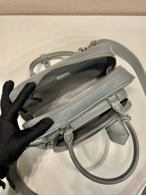 Antique Nappa Multi-Pocket Top-Handle Bag In Grey/Black For Women 9.5 in/ 24cm 1BB099_UVL_F0480_V_T2O