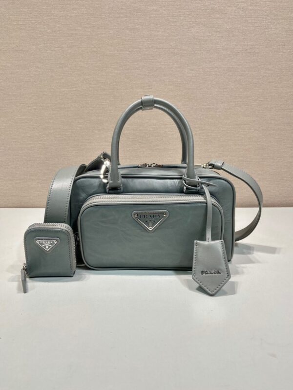 Antique Nappa Multi-Pocket Top-Handle Bag In Grey/Black For Women 9.5 in/ 24cm 1BB099_UVL_F0480_V_T2O