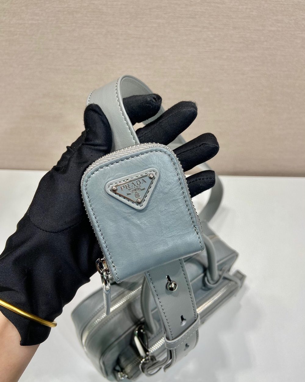 Antique Nappa Multi-Pocket Top-Handle Bag In Grey/Black For Women 9.5 in/ 24cm 1BB099_UVL_F0480_V_T2O