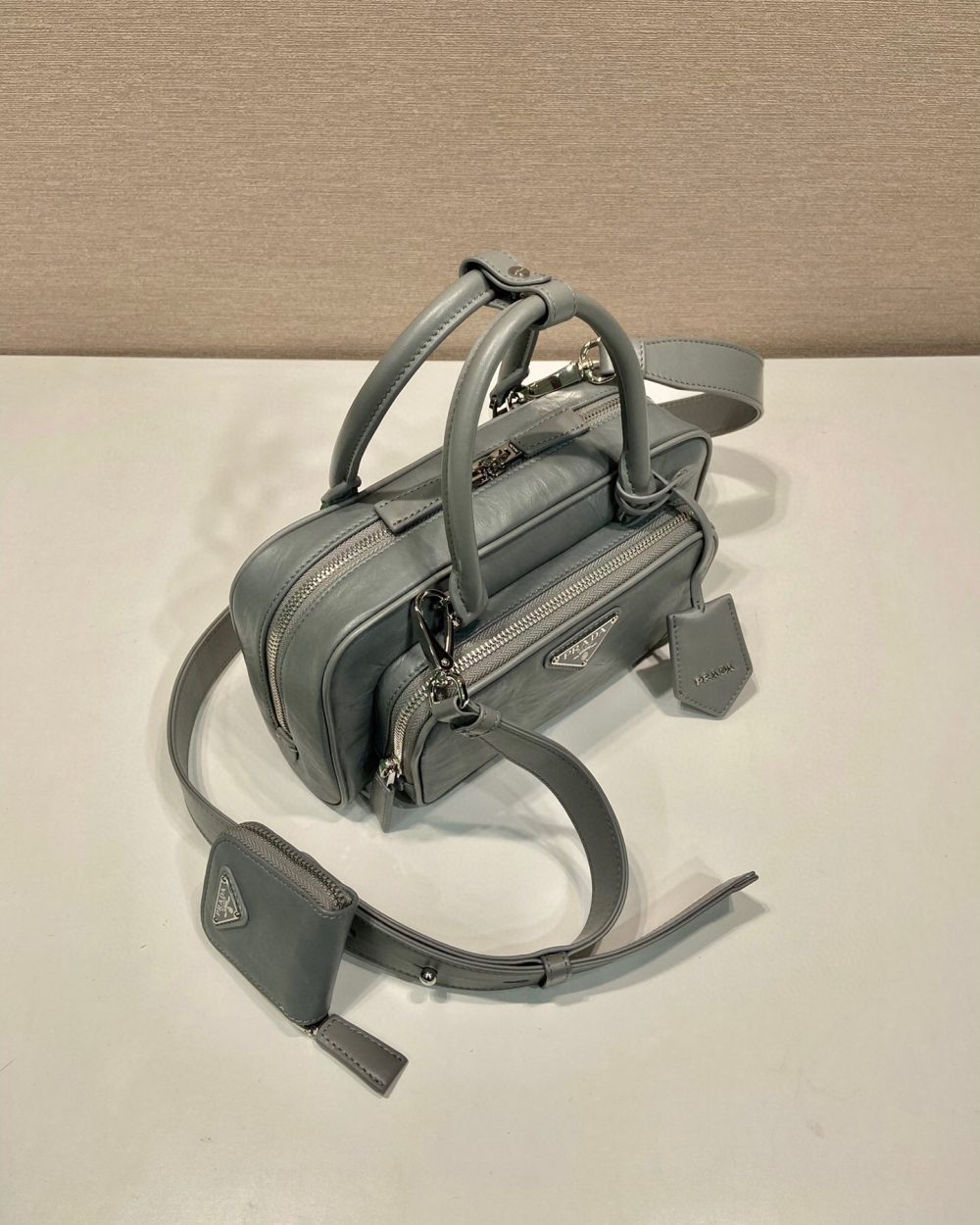 Antique Nappa Multi-Pocket Top-Handle Bag In Grey/Black For Women 9.5 in/ 24cm 1BB099_UVL_F0480_V_T2O